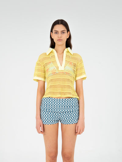 Potion Yellow Sheer Stretch Knit Shirt