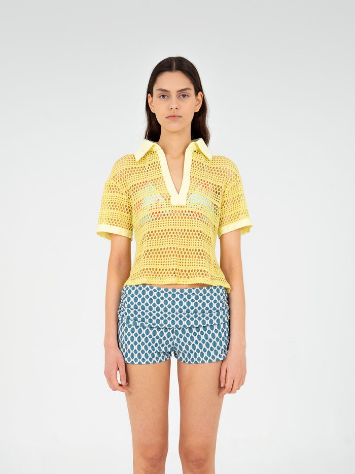 Camisa de punto elástico transparente color amarillo poción