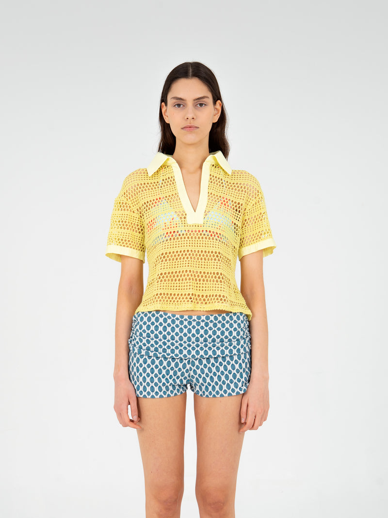 Potion Yellow Sheer Stretch Knit Shirt camisas y camisetas