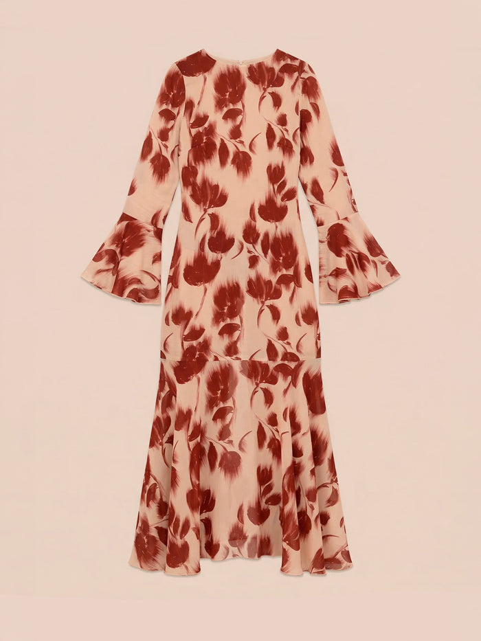 Red Jester Flower Print Midi Dress
