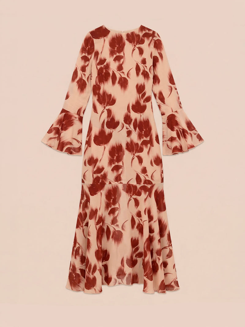 Red Jester Flower Print Midi Dress