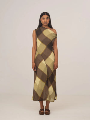 Royal Plaid Brown and Green Long Occasion Dress