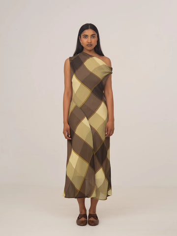 Royal Plaid Brown and Green Long Occasion Dress
