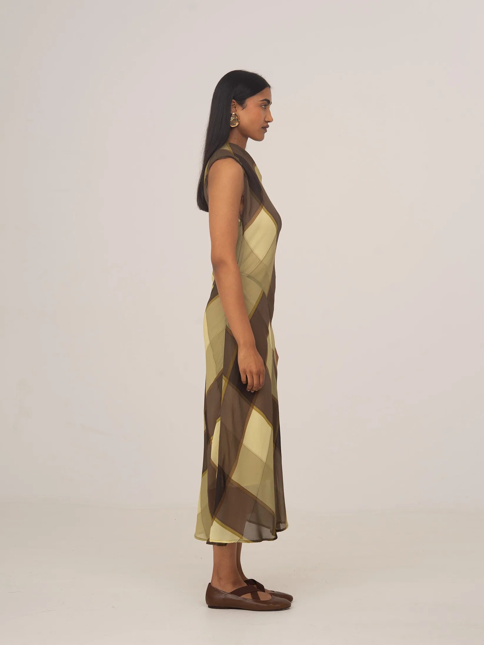 brown and green dress Dark Army Green Denim Thick Strap Midi Dress