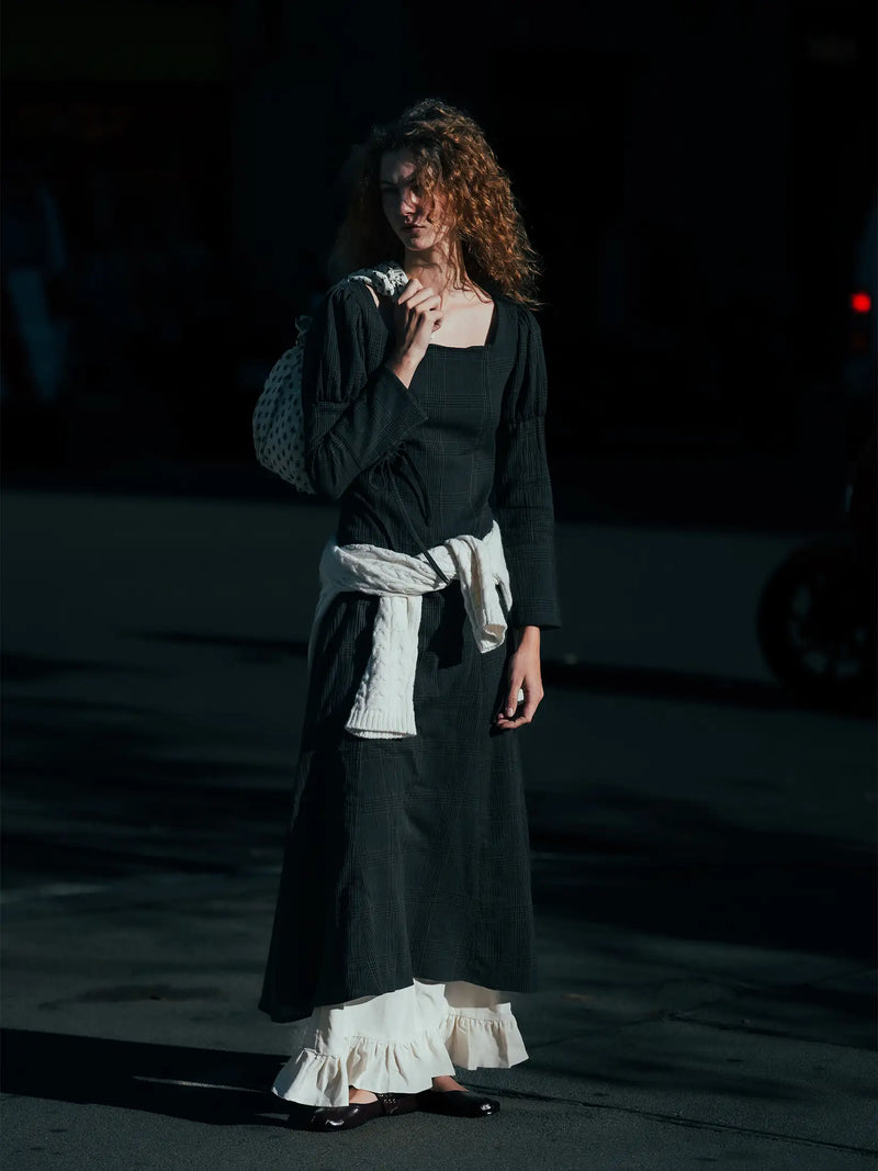 Vestido maxi de cuadros marrones Rush