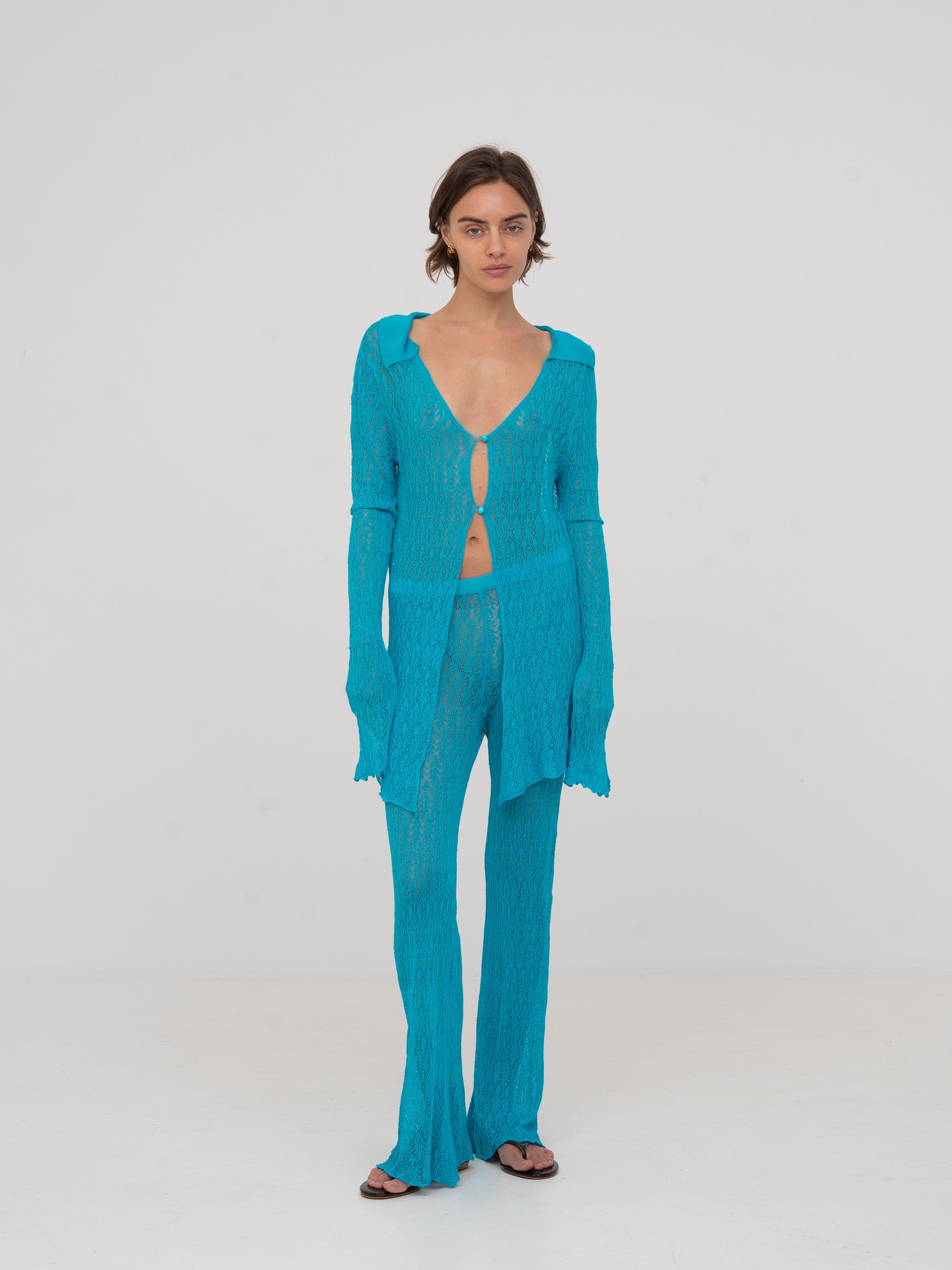 Saint Knit Blue Maxi Pants pantalones