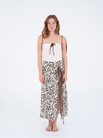 Seashell Brown Floral Print Skirt