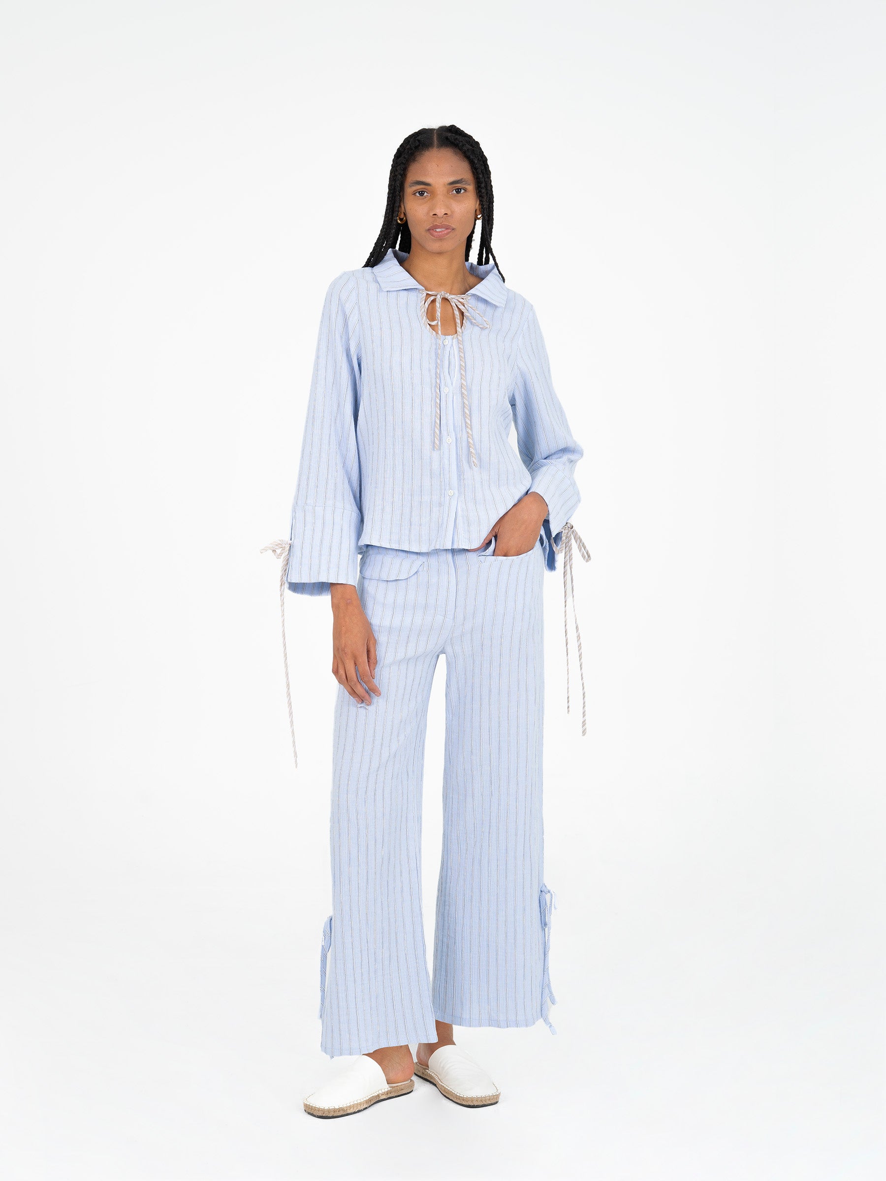 Skyline Blue Striped Pants pantalones