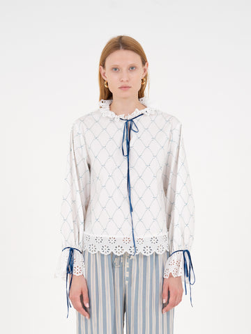 Soho White Bow-Printed Blouse