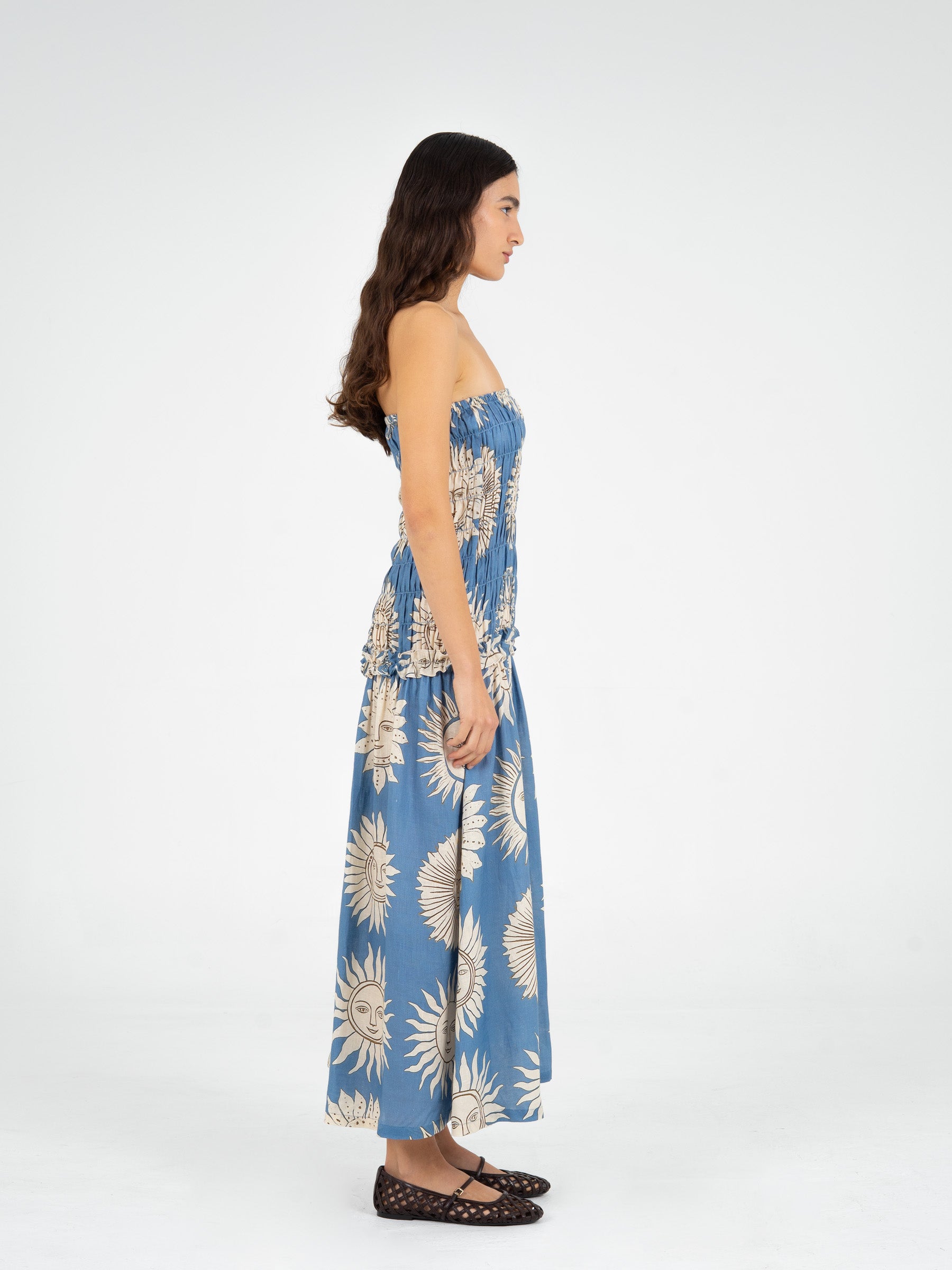 Sol Sun-Printed Smocked Linen Maxi Dress vestidos