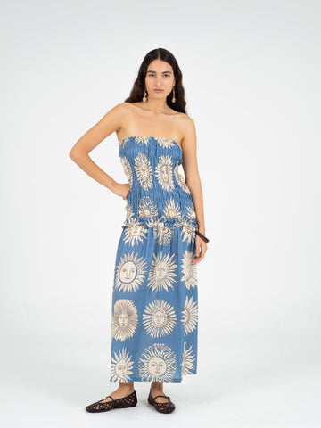 Sol Sun-Printed Smocked Linen Maxi Dress