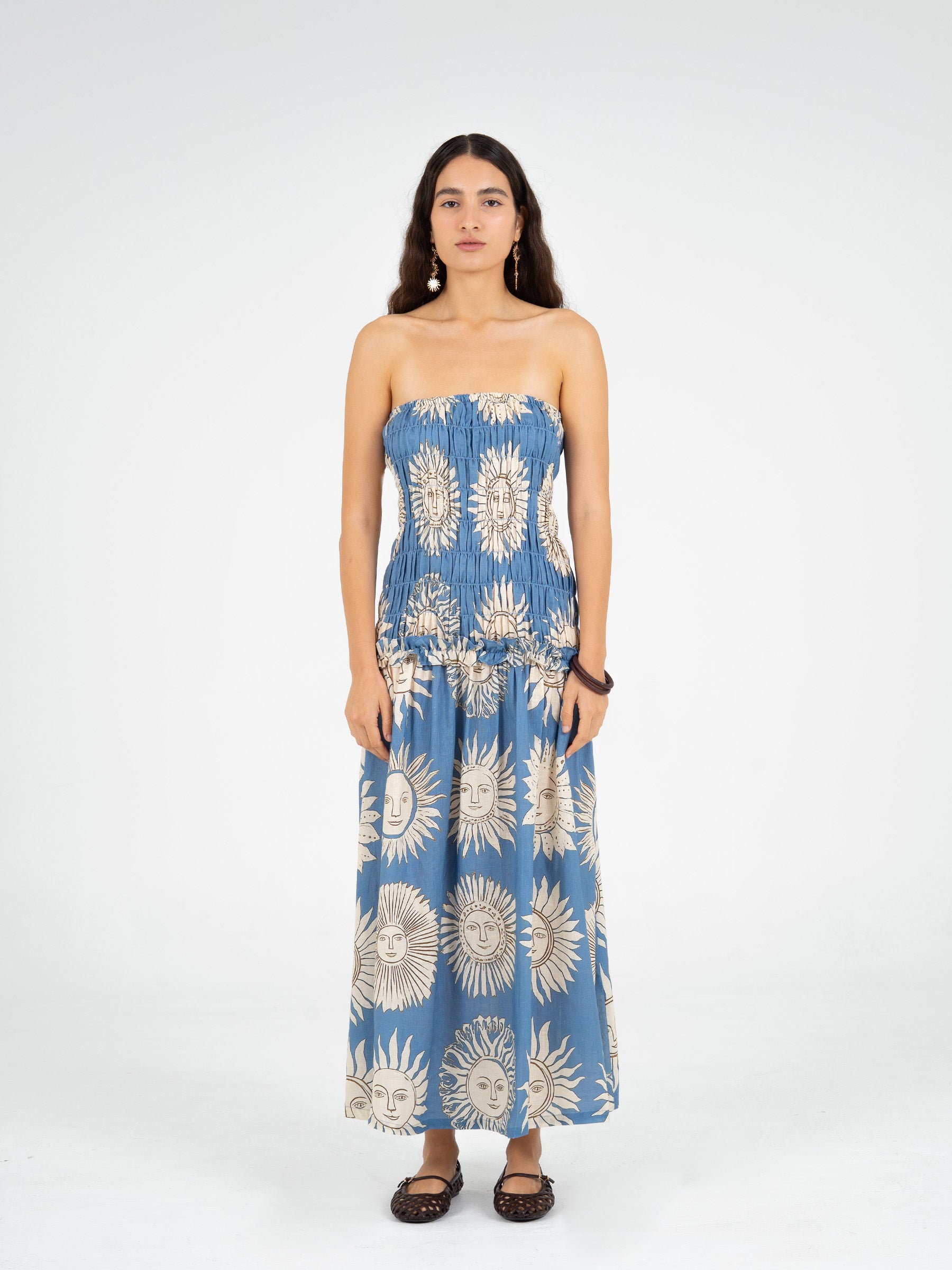 Sol Sun-Printed Smocked Linen Maxi Dress vestidos
