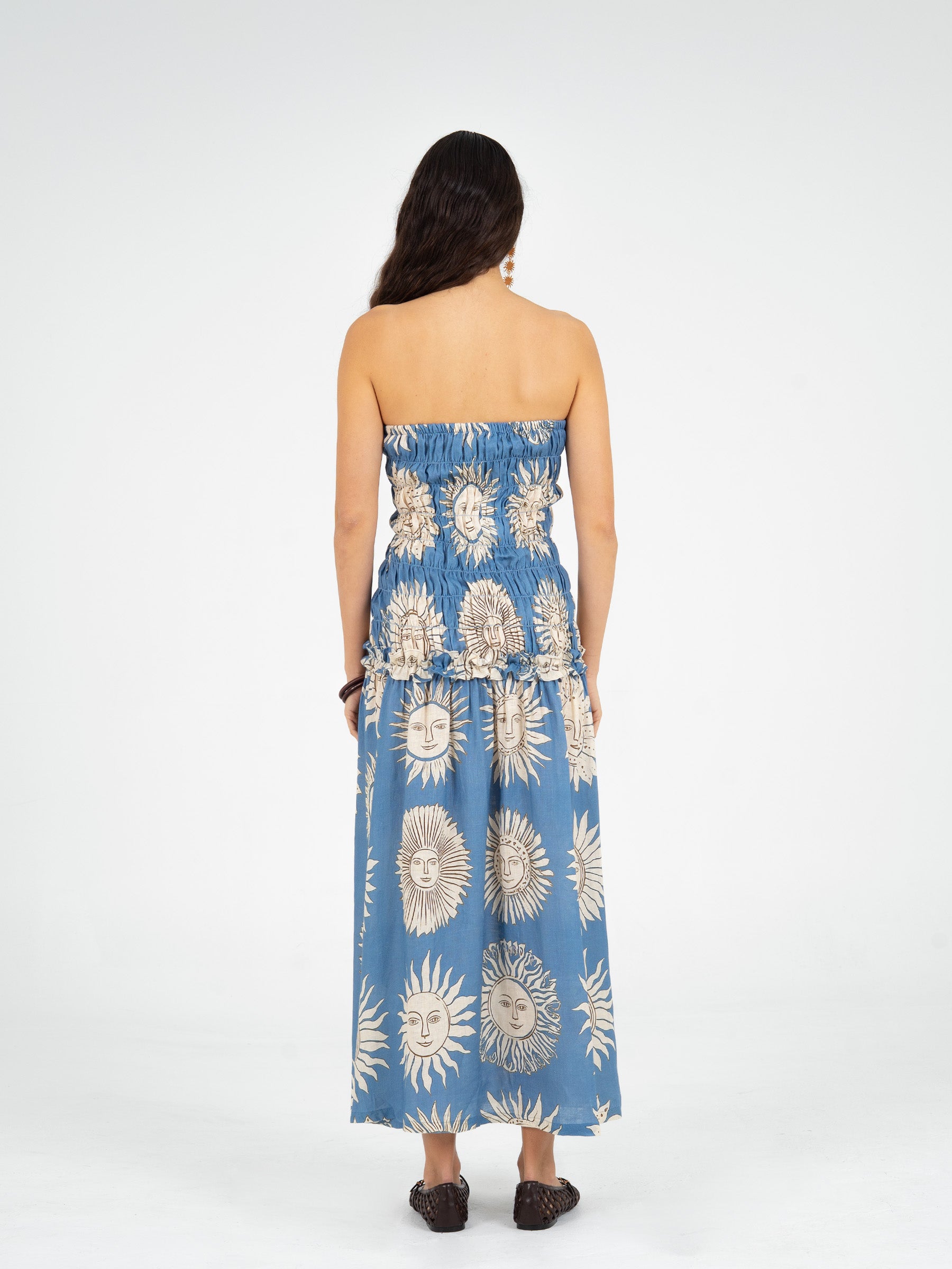 Sol Sun-Printed Smocked Linen Maxi Dress vestidos
