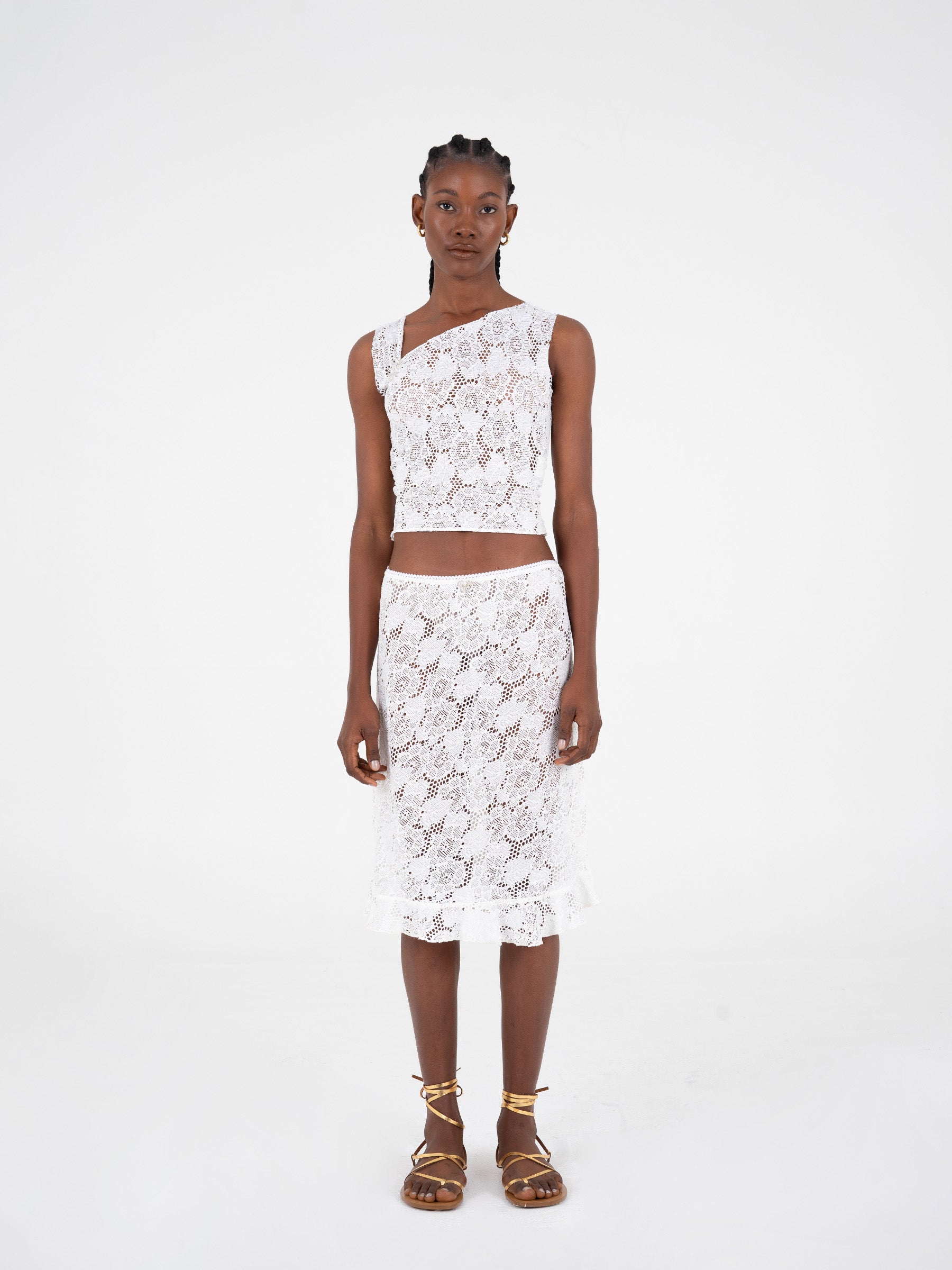 Sparkly White Lace Top camisas y camisetas