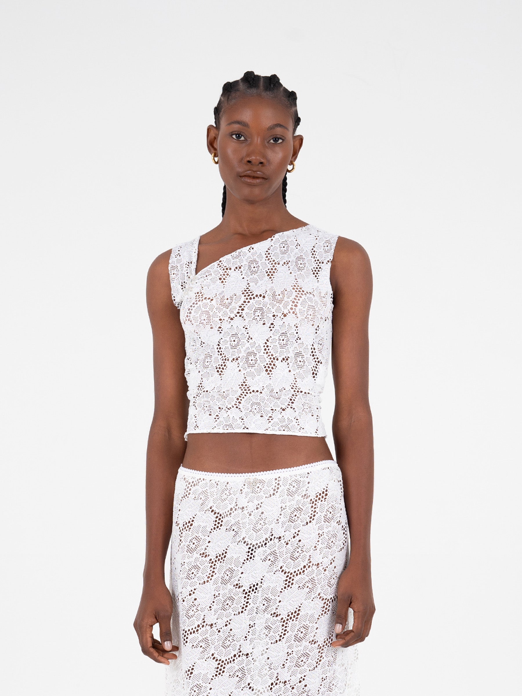 Sparkly White Lace Top camisas y camisetas