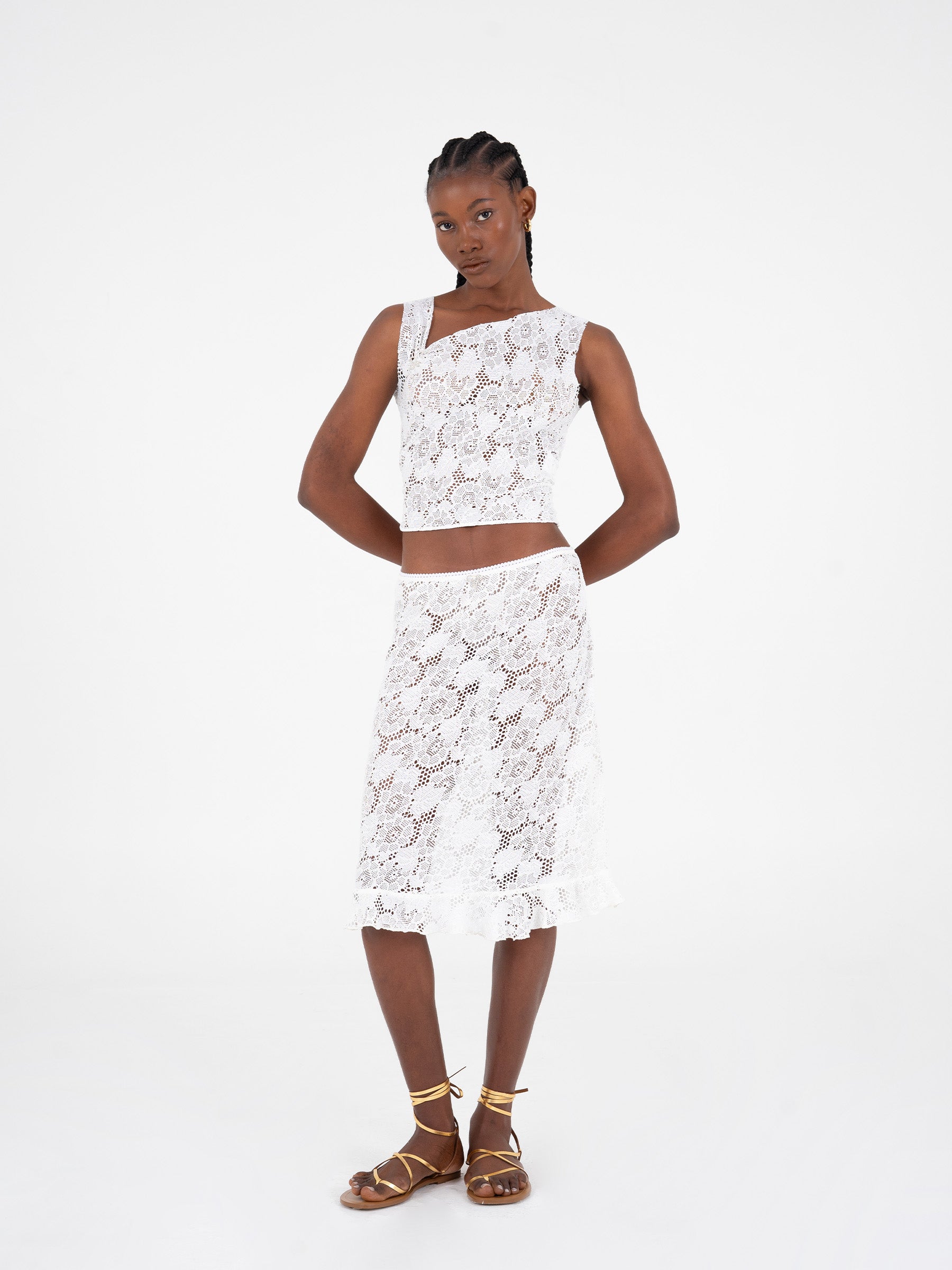 Sparkly White Lace Top camisas y camisetas