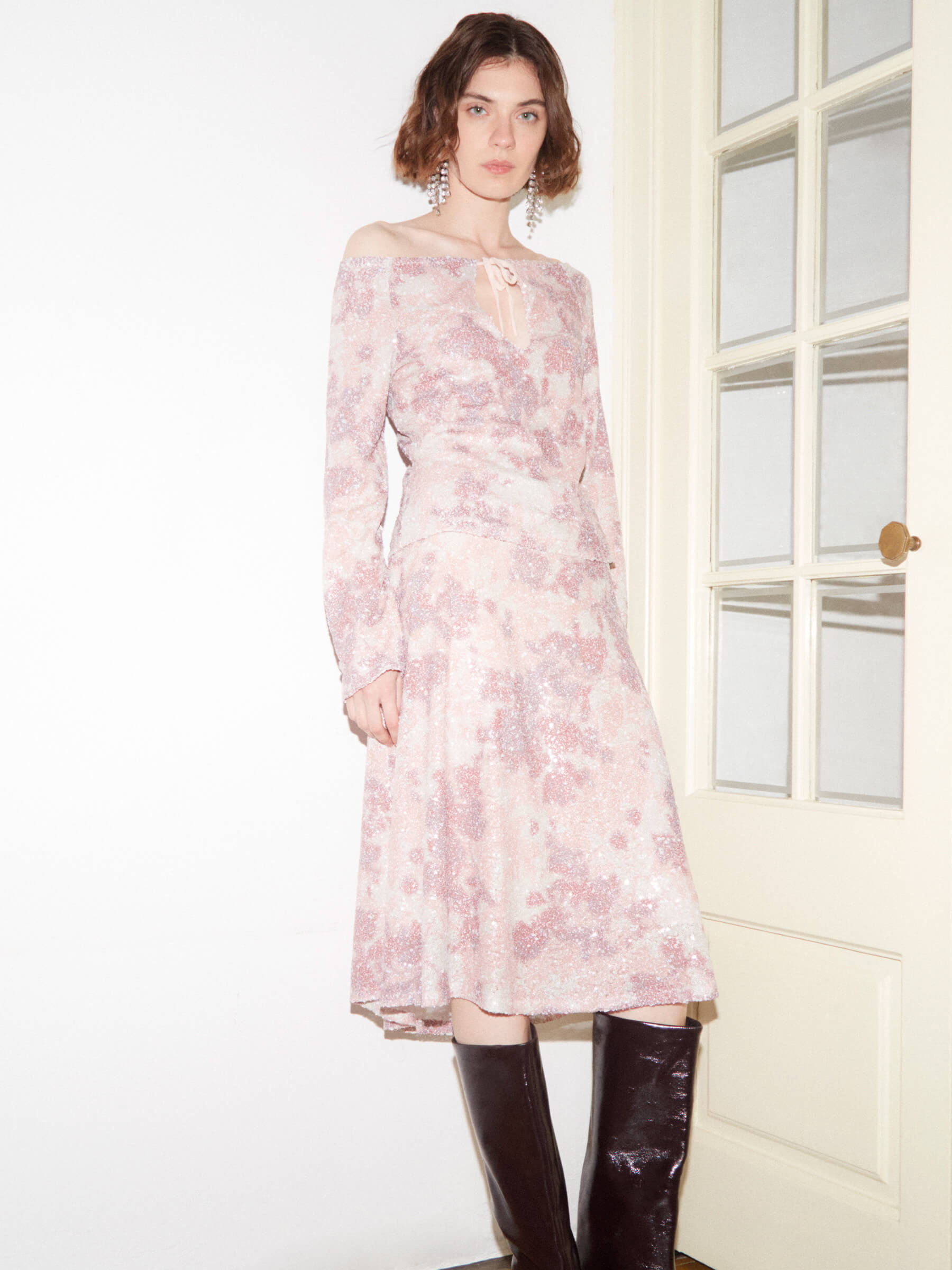 Star Printed Sequin Skirt falda