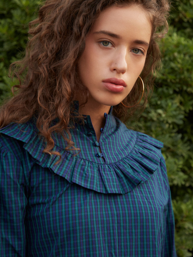 Twilight Blue Tartan pattern Maxi Dress pantalones