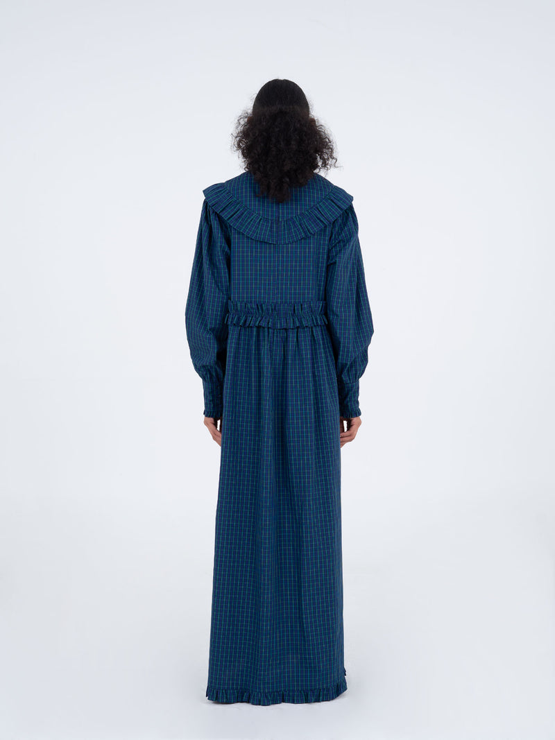 Twilight Blue Tartan pattern Maxi Dress pantalones