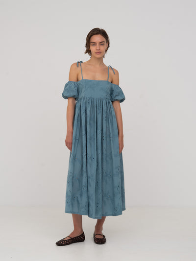Vera Embroidered Blue Maxi Dress