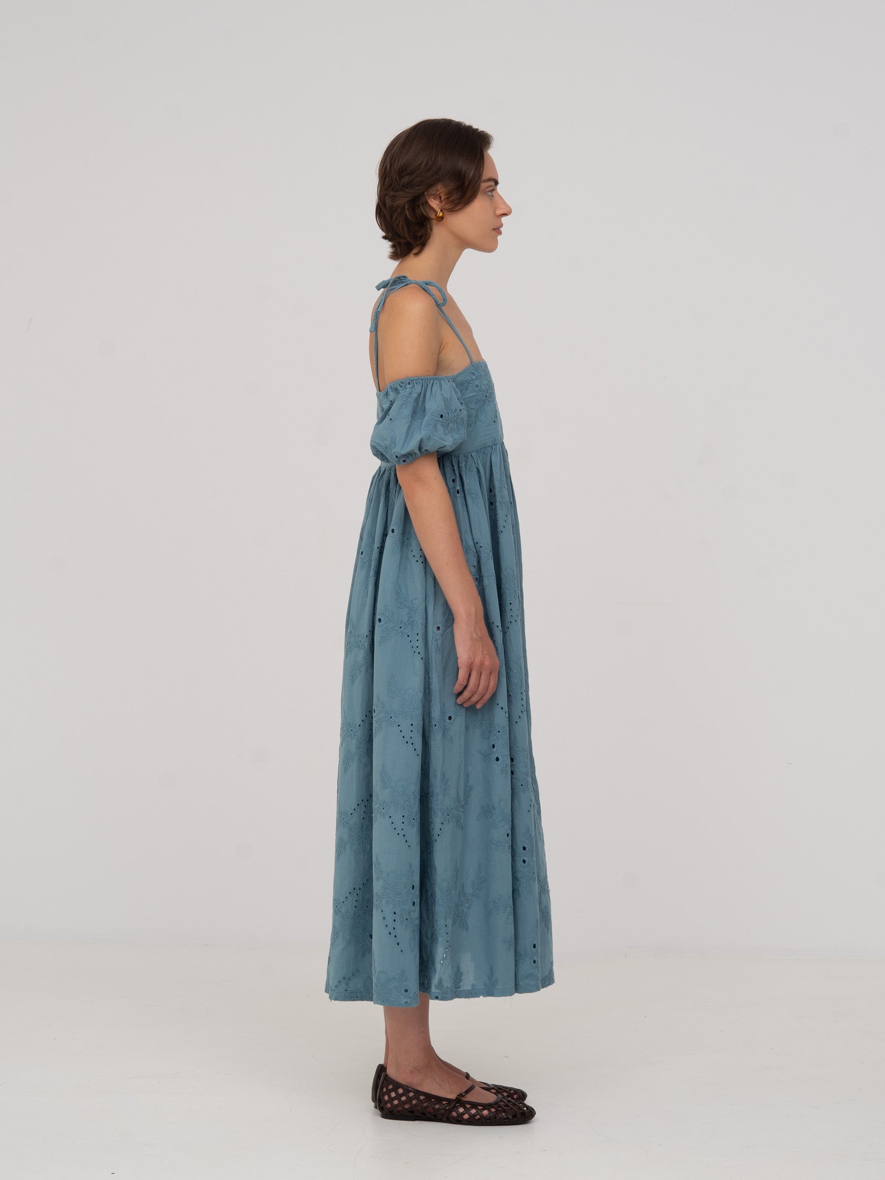 Vera Embroidered Blue Maxi Dress vestidos