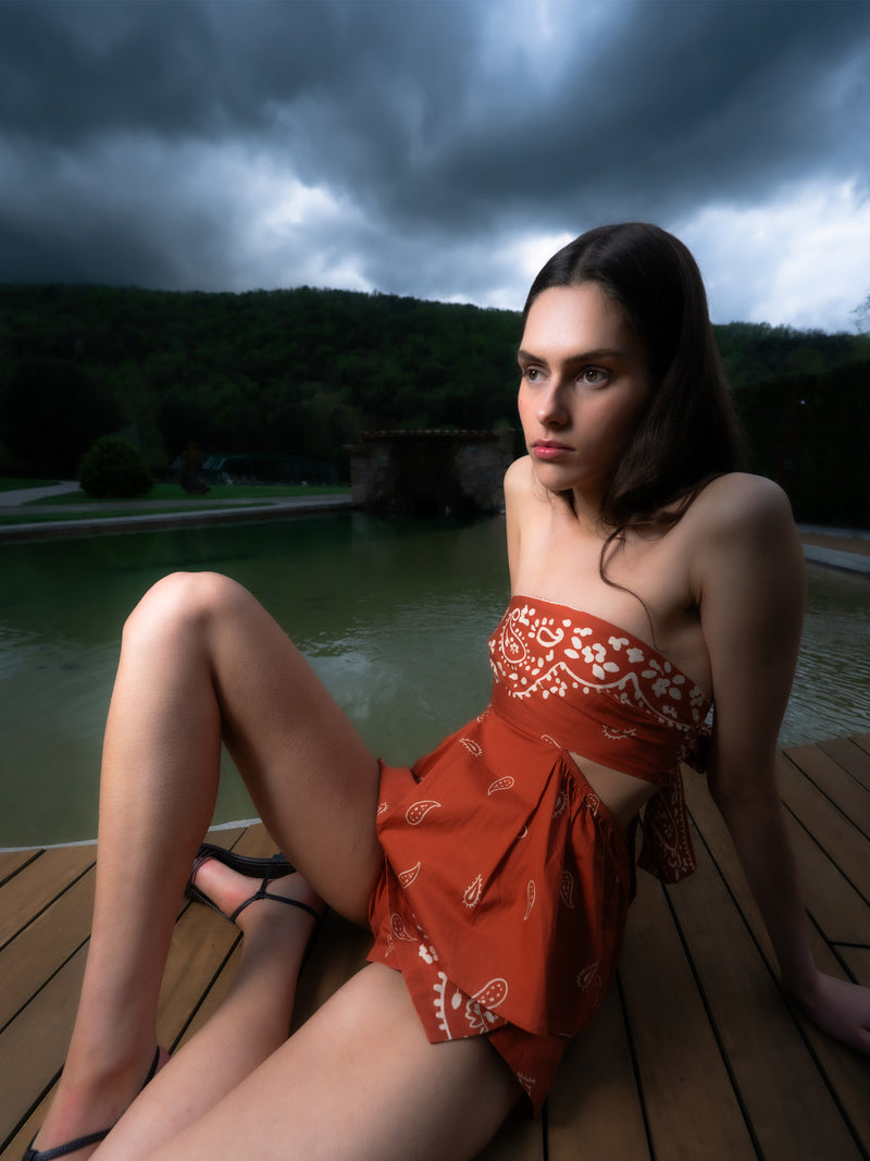 Vision Terracotta Bandana-style Print Top top