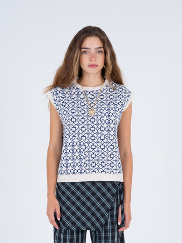Whisper Blue and White Jacquard Vest