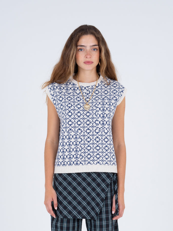 Whisper Blue and White Jacquard Vest