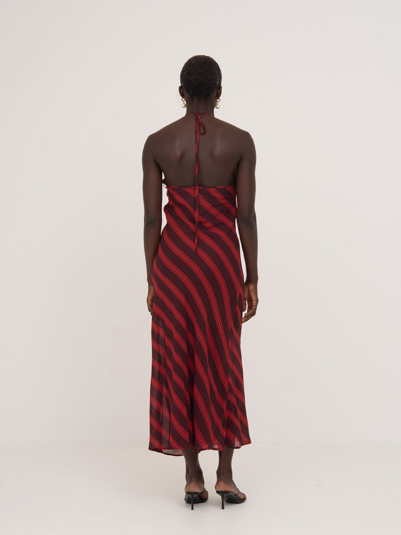 Whispered Striped Burgundy and Red Long Occasion Dress vestidos