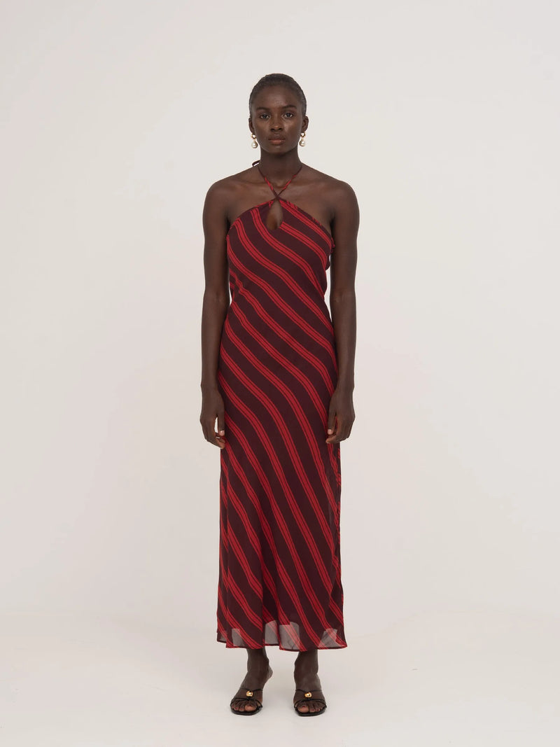 Whispered Striped Burgundy and Red Long Occasion Dress vestidos