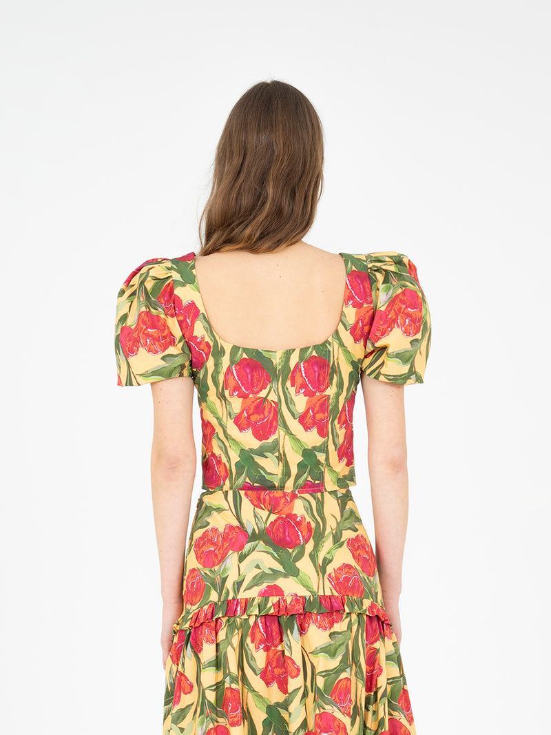 Zafira Yellow Floral Print Top camisas y camisetas