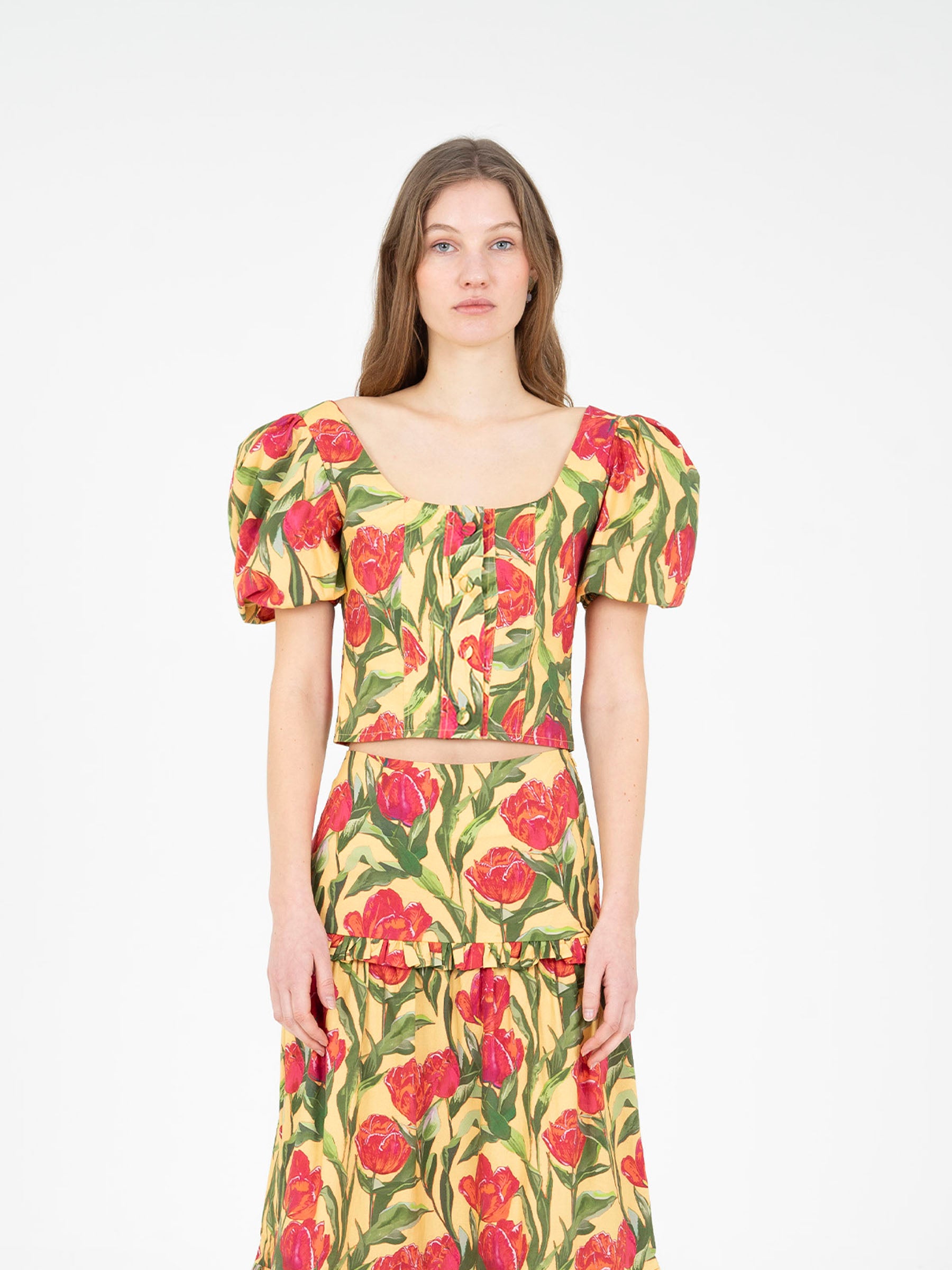 Zafira Yellow Floral Print Top camisas y camisetas