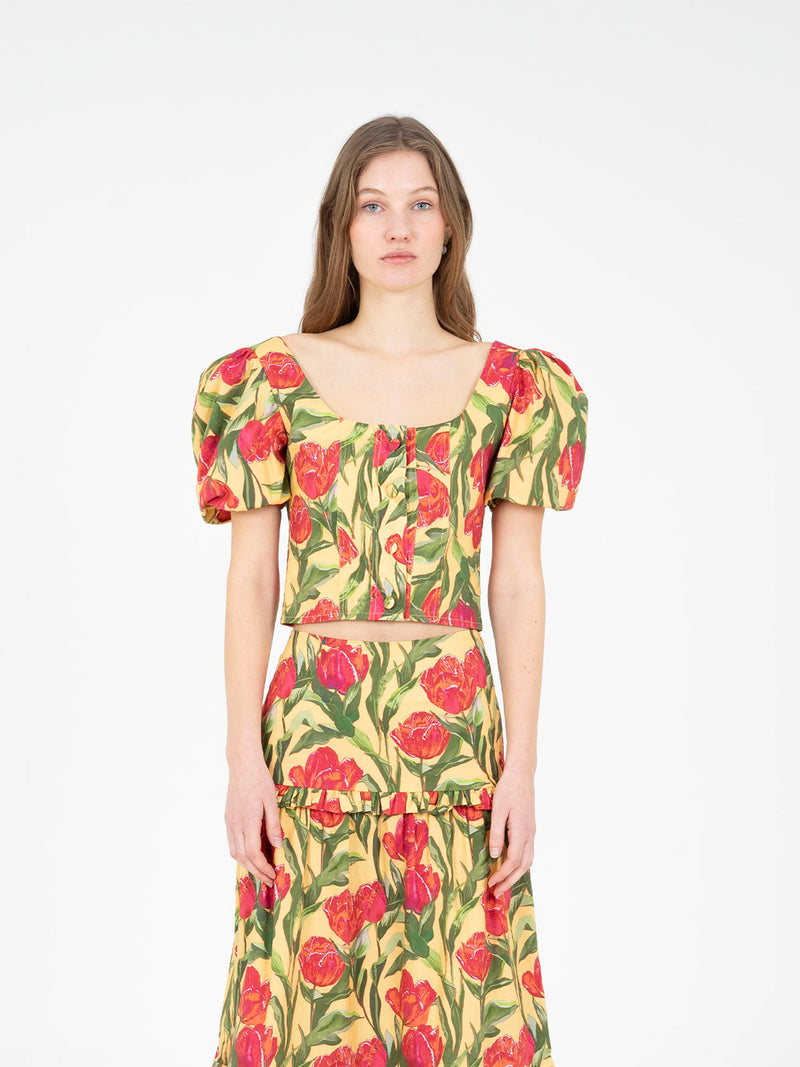 Zafira Yellow Floral Print Top camisas y camisetas