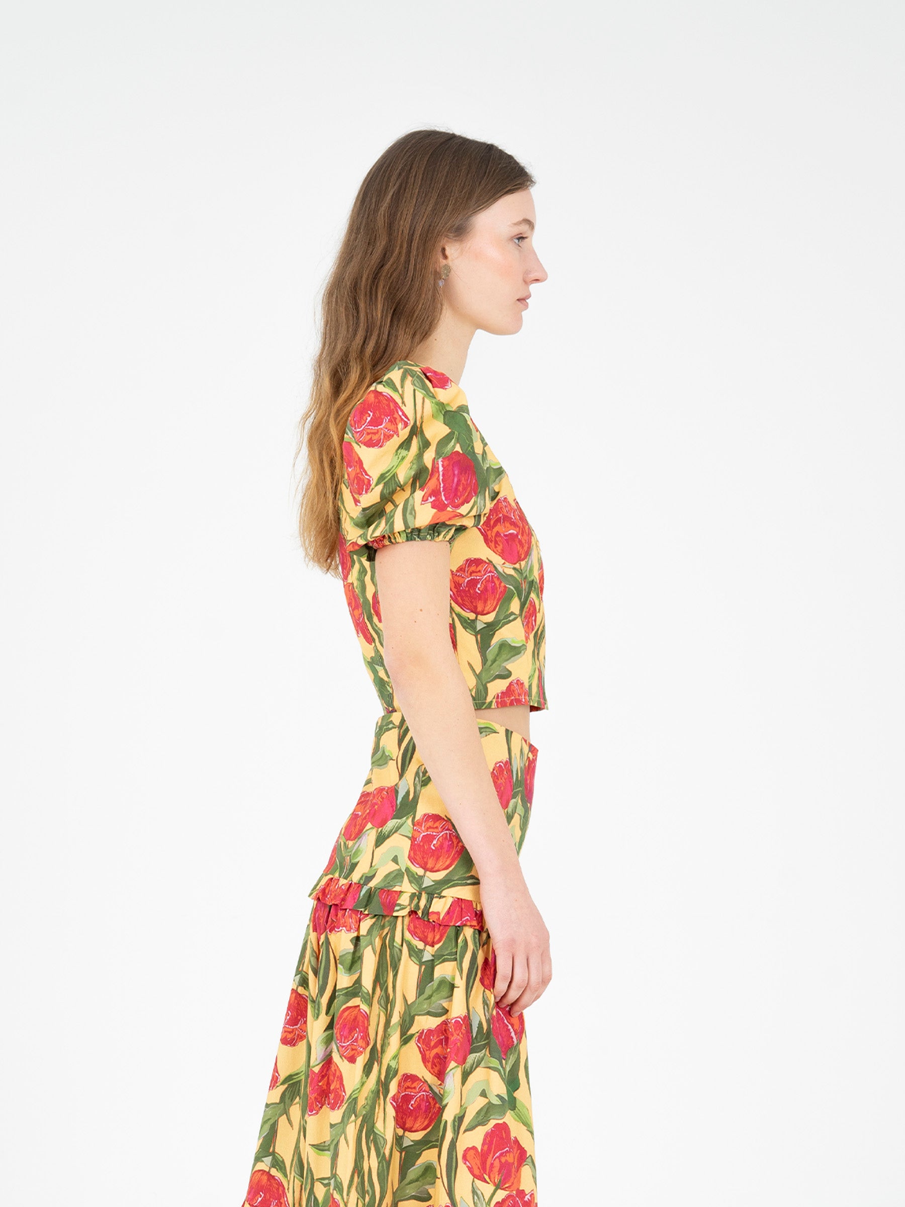 Zafira Yellow Floral Print Top camisas y camisetas