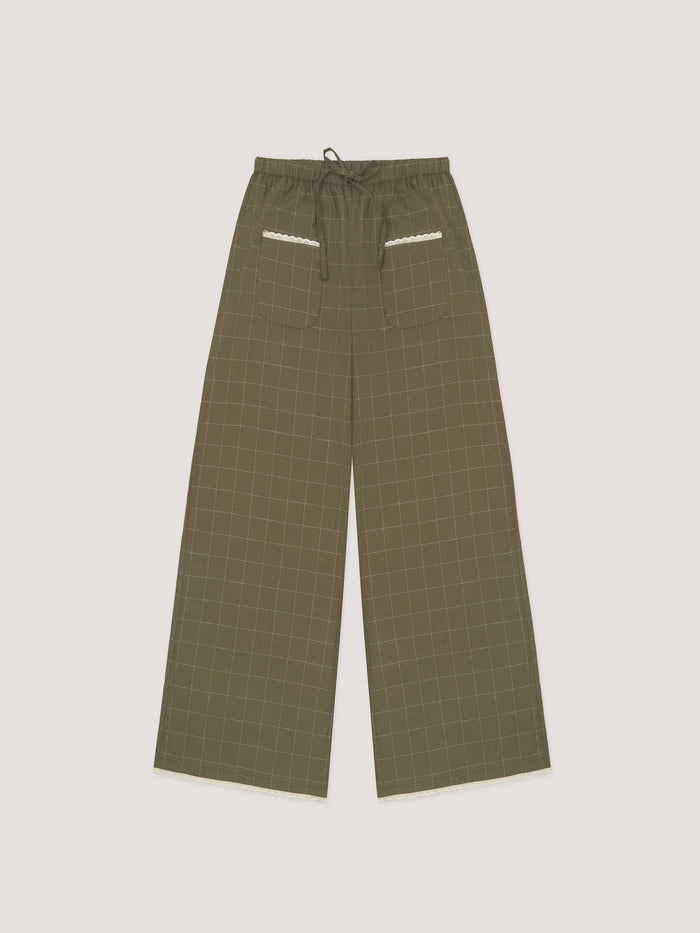 Betty Plaid Green and White Long Pants