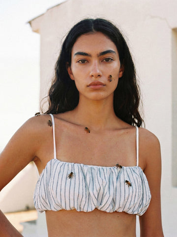 Ocean Blue Striped Bikini Top