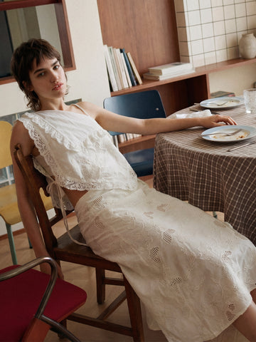 Sunlit Cream Asymmetric Embroidered Top