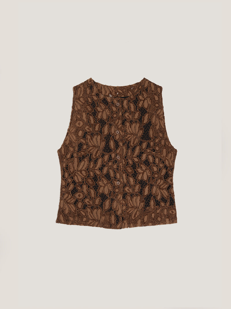Lovers Brown Velvet Lace Occasion Top